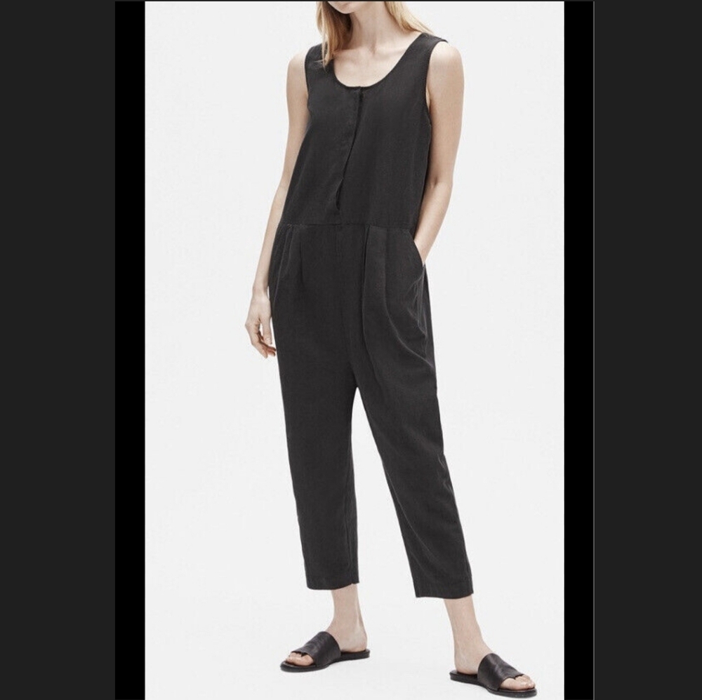 Eileen Fisher Crepe Black Organic Cotton Sleeveless Jumpsuit Women's Size XL/TG